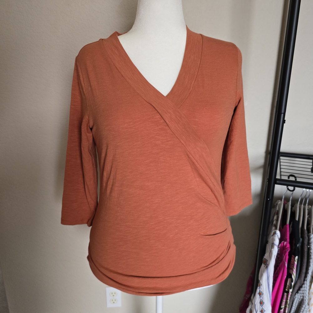 Belle by Kim Gravel Medium Terracotta V-Neck Faux Wrap Blouse